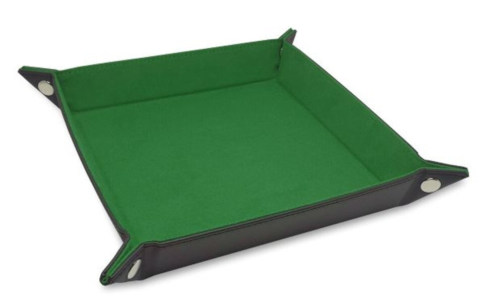 This is a picture of a green collapsable dice tray